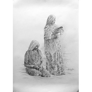 M. Rustam Khan, 21 x 29 Inch, Charcoal On Paper, Figurative Painting, AC-RUK-012